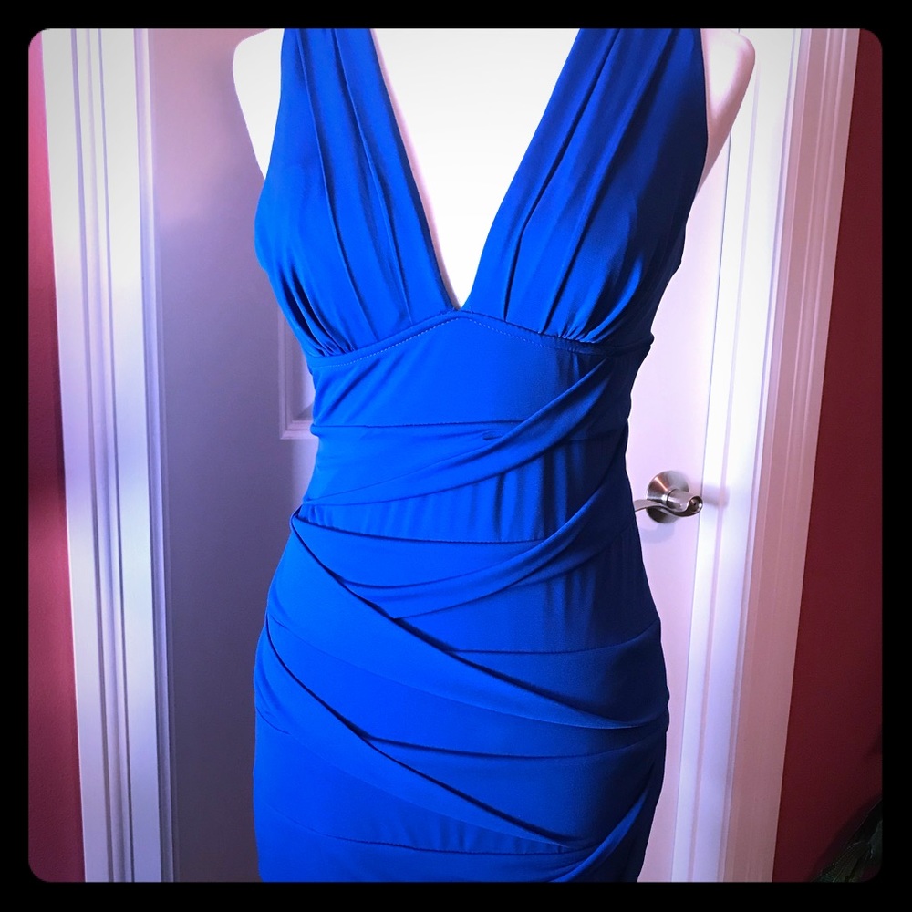 Blue fitted bandage mini dress